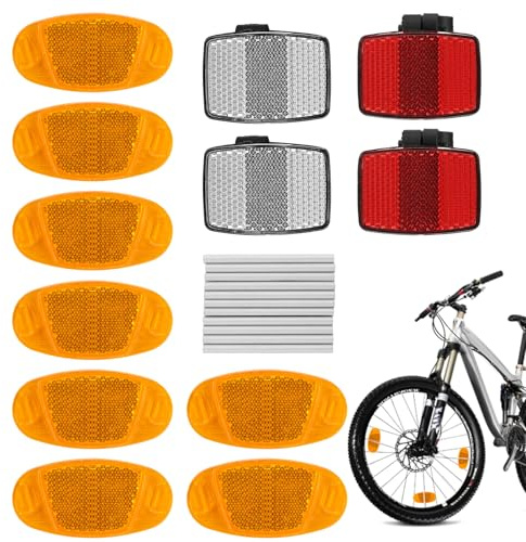 XIAQICA Set de Reflectores de Rueda para Bicicleta 4 Reflector de Bicicleta Delantero y Trasero + 8 Reflectores de Ojos de Gato + 24 Reflectores para Radios para Bicicleta de Carretera MTB