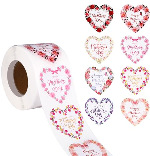 Tinoaly 500pz Adesivi per Fijne Moederdag, 38mm Etichette Regalo la Mamma Autoadesive Cuore d'Amore Sigilli Buste per Scatole Regalo Biglietti d'Auguri Articoli Feste Decorazioni