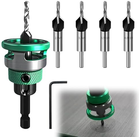 Lot de 6 forets coniques à bois avec butée de profondeur, pré-foret avec fraise en bois avec tige hexagonale 1/4, en HSS-M2, fraises coniques pour le bois - Alésage précis - Fraise de perçage pour le