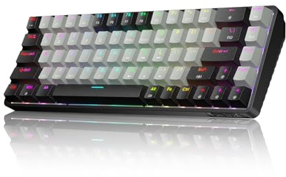 Dierya DK68 Teclado Mecánico Gaming Inalámbrico,60% Layout Compacto 68 Teclas con Triple Modo-Bluetooth/2.4G/Type-C,Red Switch Gamer Mechanical RGB Keyboard para PC/Win/Mac,QWERTY,Nigra Griza-A