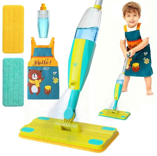 Kids Spray Mop,Toddlers Cleaning Play Sets with Real Water Sprayer,Includes Versatile Apron,Pretend Play Sets,Toddler Kids Cleaning Toy Set,Montessori Cleaning Set,Gifts for Boys Girls