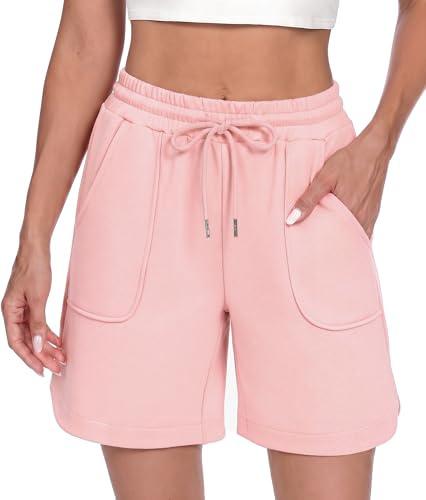 Litherday Shorts Sportivi Donna Cotone Spacco Tasche Rosa XXL