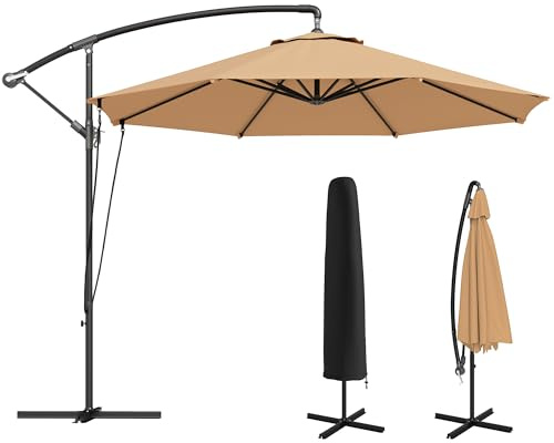 Outsunny Ombrellone Decentrato Ø3 m Ombrellone da Giardino UV 50+ Cachi
