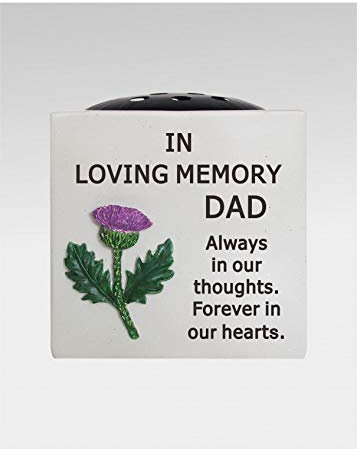 DAD Thistle Memorial Flower Vase - Square Rose Bowl - Grave Plaque Tribute Ornament