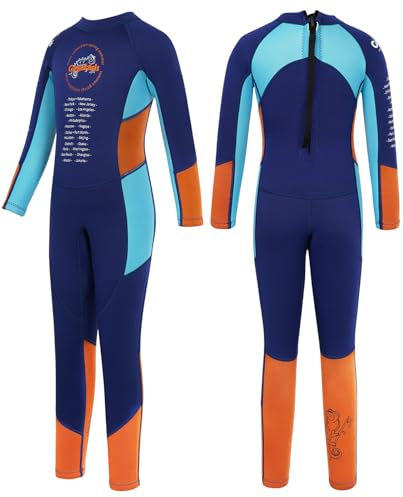 Gogokids Kinder Neoprenanzüge Jungen Thermische Badeanzüge, 2.5mm Neopren Taucheranzug Rash Guard Einteiler Bademode Schnorchelanzug UV 50+, Langarm Blau M