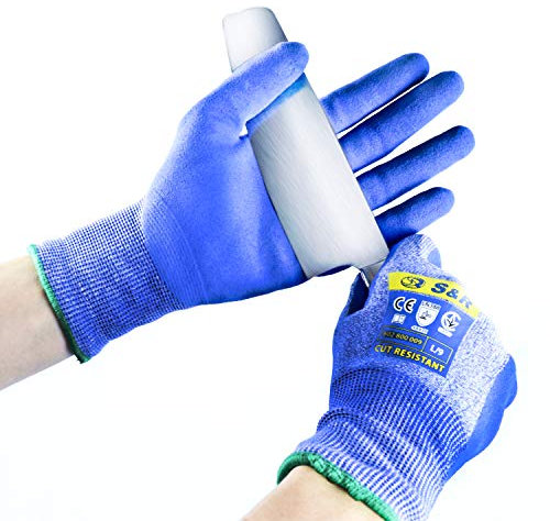 S&R Gants de Travail Anti Coupures Protection 5. Gants en Tungsténe et Nitrile - Taille 8