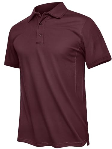 TACVASEN Herren Joggingshirts Polohemd Freizeitshirts Kurzarmshirts Outdoor Frühling mit Tasche (Weinrot, 3XL)