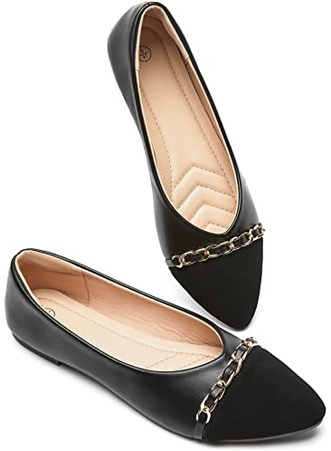 BABUDOG Women's Black Flats Shoes,White Dress Shoes for Women,Crimping Faux Suede Ballet Flats Comfortable(Black.US10)