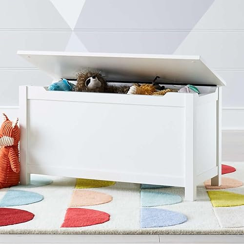 FEFE® Wooden Large Kids Toy Storage Box,Children Toys Chest Organizer Cabinet Bench,Foot Rest Seat with Flip-Top Lid and Safety Hinge for Playroom Bedroom(White).