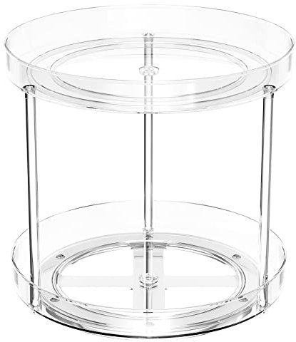 Relota Especiero Giratorio, 2 Pisos Estante Giratorio Cocina Especias Organizador Multifunción Transparente, Organizador Cocina Plato Giratorio Pequeña para Condimentos, Botellas, Latas