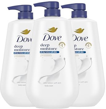 Dove Body Wash with Pump 3 Count Deep Moisture for 24hr Lotion-Soft Skin Moisture Moisturizing Skin Cleanser with No Sulfates No Parabens