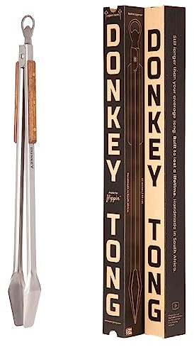 Pinze per barbecue resistenti, 68,6 cm, extra lunghe, per cucinare all'aperto, affumicare e grigliare, realizzate a mano, in acciaio inox resistente alla ruggine, con manici in legno, pinze per asini