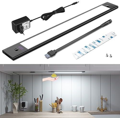 WOBSION Led Unterschrankleuchte Küche Dimmbar,Unterbauleuchte Küche mit Berührungsloser,30CM in Weiß 6000k,Ultra Dünn küchenleuchte Unterbau für Garderobe,Schrank Beleuchtung,Schwarz