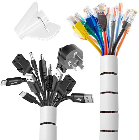 Romon 2 Stück Kabelschlauch, 22-28 mm*3 M Spiralschlauch Cable Organizer Mit 1 Kabelclip, Kabelkanal Flexibel Kabelmanagement FüR TV PC