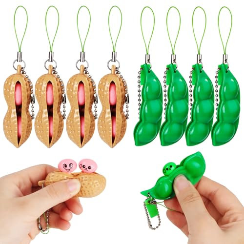 Wvu & Wvo Lot de 8 porte-clés Squeeze Bean, Fidget Toys, Capsules de pois Squishy, Soja Fidget Toys anti-peur, jouets de fête, prix en classe