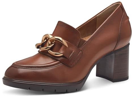 Tamaris Comfort mocassins femme cuir à talon bloc, Cognac, 42 EU