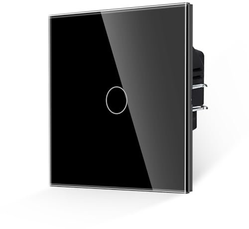 JIMEIDA Touch Lichtschalter Glas Panel mit Schwarz und Status-LED 1 Fach 1 Weg Taste Schalter lichtchalter AC 240 V, 300 W