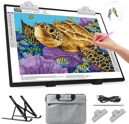 Caja de luz led recargable A3 con bolsa/soporte, batería de 3000 mAh, luz regulable, 3 colores, 6 niveles de brillo, ideal para pintura con diamantes, dibujo, bocetos, tatuajes y retirado de vinilo
