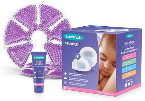 Lansinoh Stillset - Starter Set für den Stillbeginn - Brustwarzensalbe, Stilleinlagen und Kalt-Warm-Kompressen für die Brust