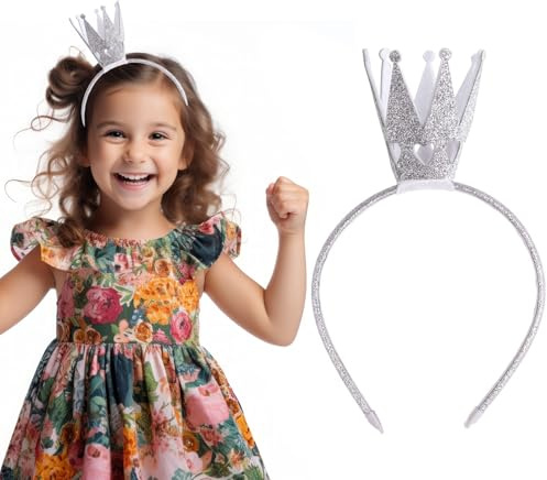 FUKPO Couronne Princesse Fille Argent, Couronne Princesse Enfant Bebe Anniversaire, Bandeau Cheveux Diademe Princesse Accessoire Anniversaire Mariage
