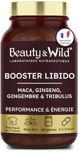 Libido - Complément Alimentaire Maca, Gingembre, Ginseng, Tribulus, Citruline, Arginine - Améliore la Libido, Performance, Énergie, Musculation, Stimule la testostérone, 120 gélules, Beauty&Wild