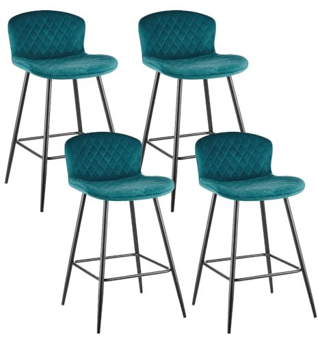 JYMTOM Samt Barhocker mit Lehne und Fußstütze, Tresenhocker Bistrohocker Designer Hocker mit Metallrahmen für Esszimmer Bar Restaurant und Café (4, Teal)