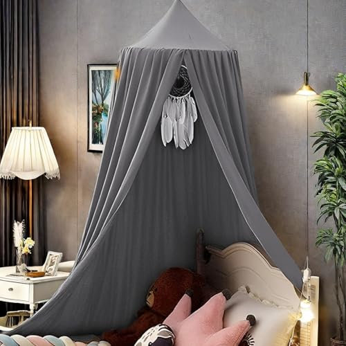 Baldachin Kinderzimmer Baby Betthimmel Riesig Betthimmel Kinder Himmelbett Vorhänge Prinzessin Baldachin für Spiel Lesen Schlafzimmer Ankleidezimmer (Grau)