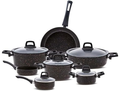 Karaca Biogranit BlackGold 12-Piece Cookware Set | Non-Stick Coating | Scratch Resistant | Healthy & Environmentally Friendly | Energy Efficient | Elegant Design | Easy to Clean