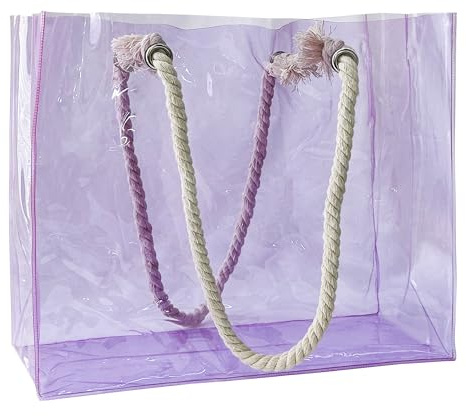 TotePrint Sac à main en PVC transparent avec support en corde - Grand sac de sport imperméable - Pour l'été - Piscine - Fête - Plage - Bleu - 36,5 x 32 x 12 cm - 1 pièce
