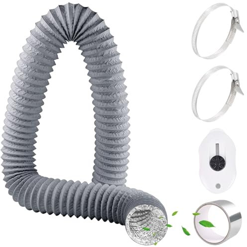Abluftschlauch PVC Flexibel Ø100mm 2,5m mit Aluminiumband 50mm x5m und 2 Schlauchschelle Edelstahl Lüftungsschlauch Aluminium Abluftrohr für Klimaanlage Abluftventilator Abzugshaube - Grau