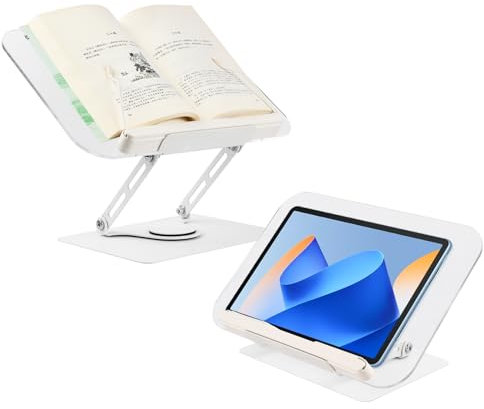 Dokeno Leggio per libri,Supporto Libri da lettura,con base girevole a 360° e clip per pagine,Supporto tablet da tavolo,Portatile Supporto per Libri Regolabile,per libri,cuochi,Ricette,Tablet,Spartito