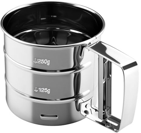 Zosenyer Setaccio Farina Zucchero, Colino Acciaio Inox Maglia Fine, Spargi Zucchero a Velo con Manico ad Azionamento Singolo, Setaccio Cucina Multifunzionale per Farina e Altri Ingredienti Secchi