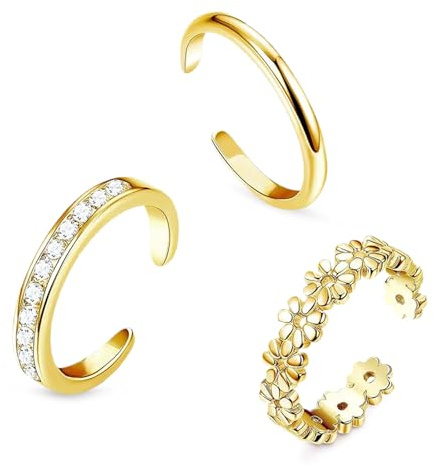 MAOSHYMS 3 Pezzi Anelli Piedi Dorati Donna, Toe Ring Regolabili Semplice, Aprire Toe Anelli, Anello Spiaggia di Estate del Piede Set, Piede Gioielli, Foot Jewellery per Donna Ragazze