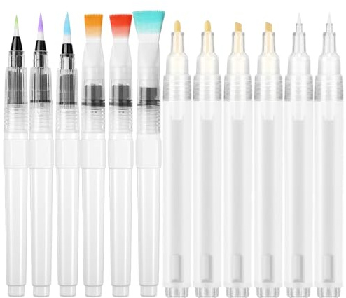 JEFFNIUB Set di 12 penne vuote, penne da colorare, pennello ad acqua con serbatoio, pennarello acrilico vuoto con diverse punte per pittura e calligrafia