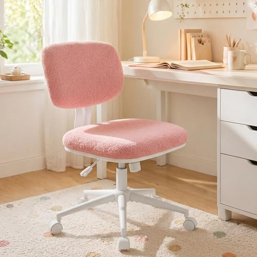 Hellove Chaise Bureau Rose Sherpa, Chaise Coiffeuse Réglable en Hauteur 360° Pivotante, Fauteuil Bureau Ado Fille avec roulettes, Confortable pour Salon Chambre Bureau - Rose