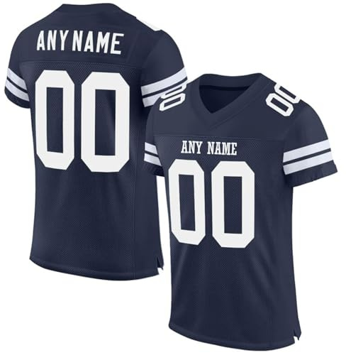 Personalisierte Fußball-Trikots für Herren/Damen/Kinder mit Team Name Nummer, American Football-Bekleidung Blau