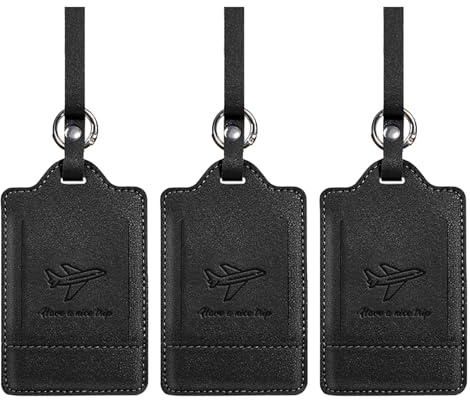 3 etiquetas para equipaje, etiquetas para equipaje de vuelo, con placa para nombre, placa de dirección, color negro de piel sintética