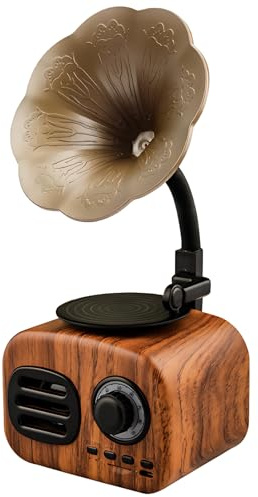 yeeplant Mini haut-parleur sans fil Gramophone rétro - Grain de bois jaune classique - Design décoratif - Multifonctionnel - Portable - 3,7 x 2,8 x 6,1 cm - Batterie 1200 mAh