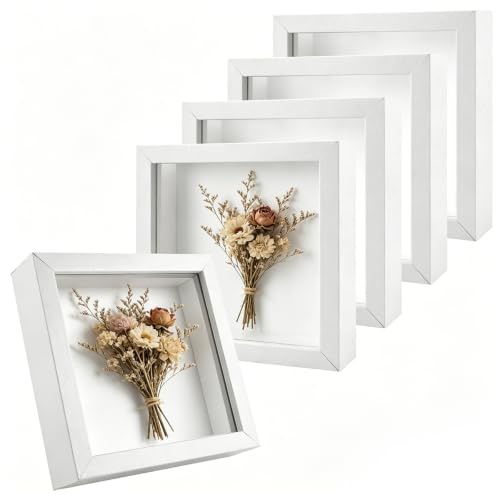 MIVIDE Marco de Fotos 3D Profundo para Rellenar Blanc 15 x 15 cm, 5 Piezas