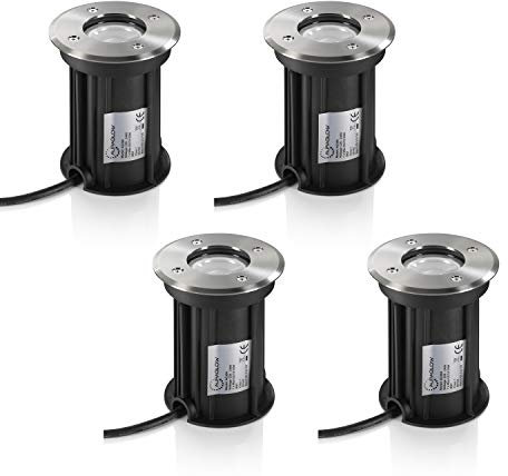 Auraglow Deep Recessed GU10 Holder Garden Ground Path Deck Light IP67 Driveway Outdoor Uplighter - Four Pack
