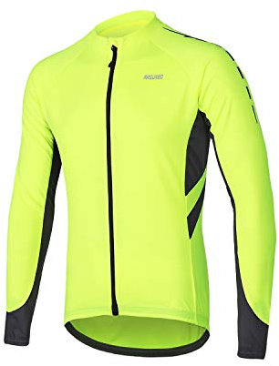 ARSUXEO Men's Cycling Jersey Long Sleeve Full Zipper Cycling Top with 3 Deep Pockets Bike Shirt 6030 Green M