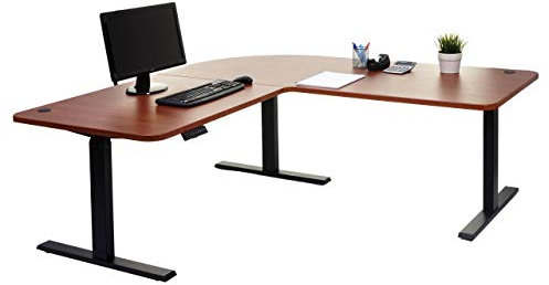 Mendler Eck-Schreibtisch HWC-D40, Computertisch elektrisch höhenverstellbar 178x178cm 84kg MVG - Natur, schwarz