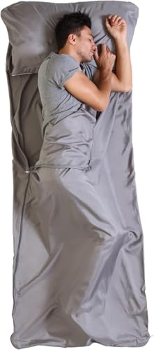 Tough Outdoors Sleeping Bag Liner - Travel Essentials for Backpacking Bug Out Bag Camping Hotels & Hostels - Lightweight Single Camping Bed Sheets - With Zipper