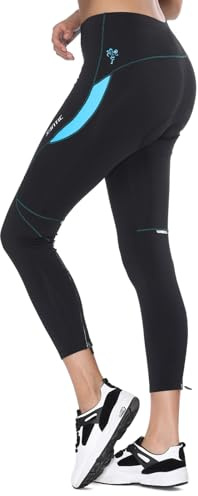 Santic Women's Bike Pants Cycling Tights 4D Padded Bicycle Long Trousers Breathable & Quick Dry Parni Blue