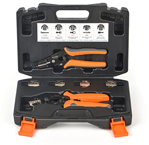 iCrimp SN Set d'outils de sertissage à cliquet avec pince à dénuder, pince à sertir Cosses avec 5 matrices interchangeables pour connecteur IWS4, borne isolée & non isolée, connecteur Dupont et embout