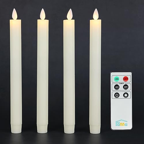 Fanna LED avsmalnande ljus med rörlig låga, äkta vaxfinish flimrande batteridrivna ljus, fjärrkontroll och batterier ingår – uppsättning av 4