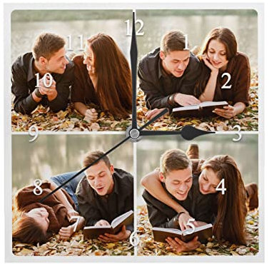 Orologio da Parete Personalizzato con Foto, Stampa Personalizzata con Orologio Quadrato, Orologio Personalizzato con Foto Regalo per Coppie Sposi Amici Famiglia Compleanno Matrimonio San Valentino