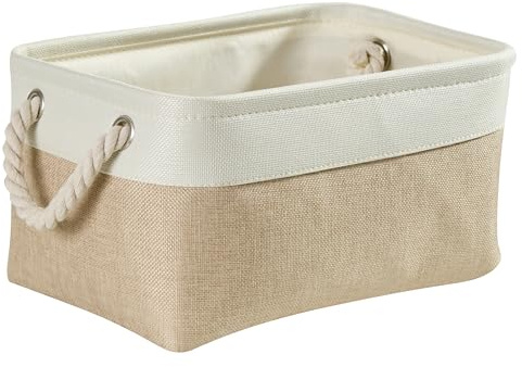 Mangata Aufbewahrungsbox aus Segeltuch, faltbare Aufbewahrungskörbe aus Stoff mit Griffen für Schränke, Kleiderschrank, Regale, Kleidung, Spielzeug, Handtuch, Badezimmer (38 x 28 x 24 cm, Khaki weiß)
