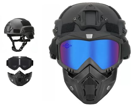 MICH Airsoft Helmet and Detachable Full Face Airsoft Mask Goggles with NVG Mount and Side Rail for Paintball-Hunting and Outdoor Activities