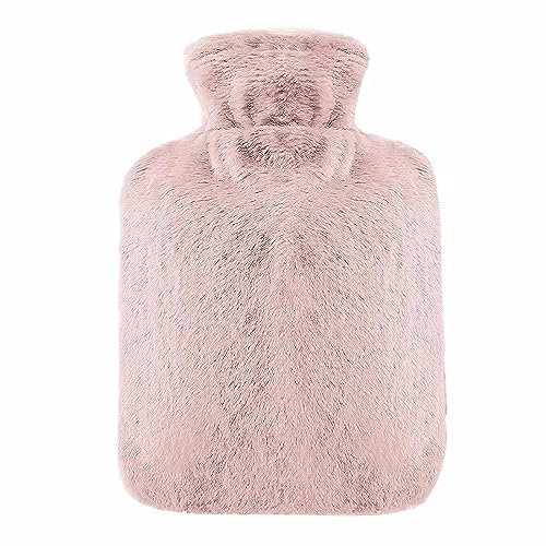 Wärmflasche mit Weichem Bezug 2L Bettflasche Flauschig PVC Heißwasserbeutel ideal zur Schmerzlinderung Sichere und Haltbare Beste Geschenk für Frauen und Erwachsene (Rosa)